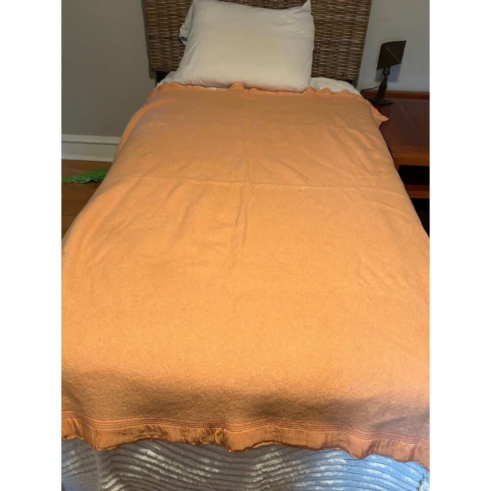 Vintage North Star Woolen Mills Peach Wool Blanket Herringbone 58x71